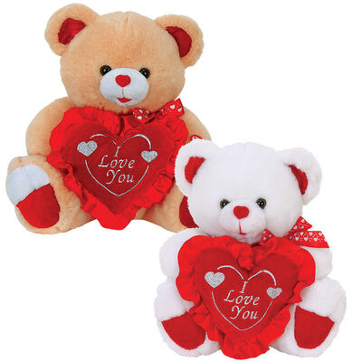 Cute Valentines Day Teddy Bear With Flower Heart Stuffed Push Toys