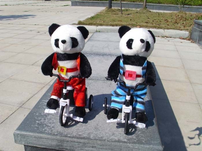 100% PP Cotton Musical Plush Toys , Electronic Bicycle Animal Panda Soft Toy